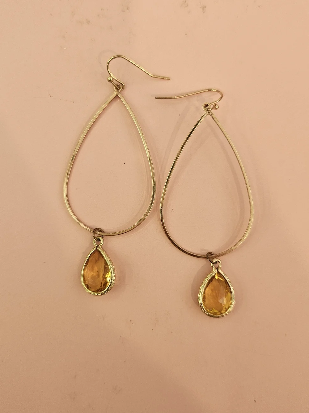 Gold Teardrop Dangle Earrings with Yellow Gemstones